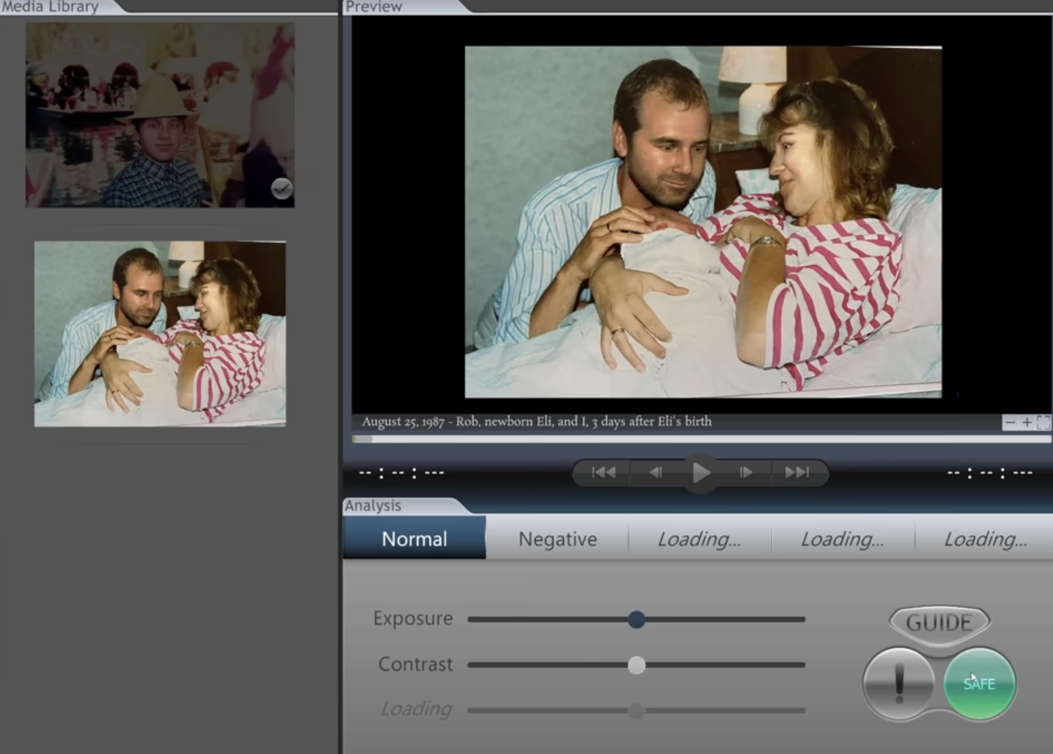 1987 family photo with newborn and spectral residue.